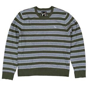 Guess Womens Green and Grey Striped Sweater Size XL